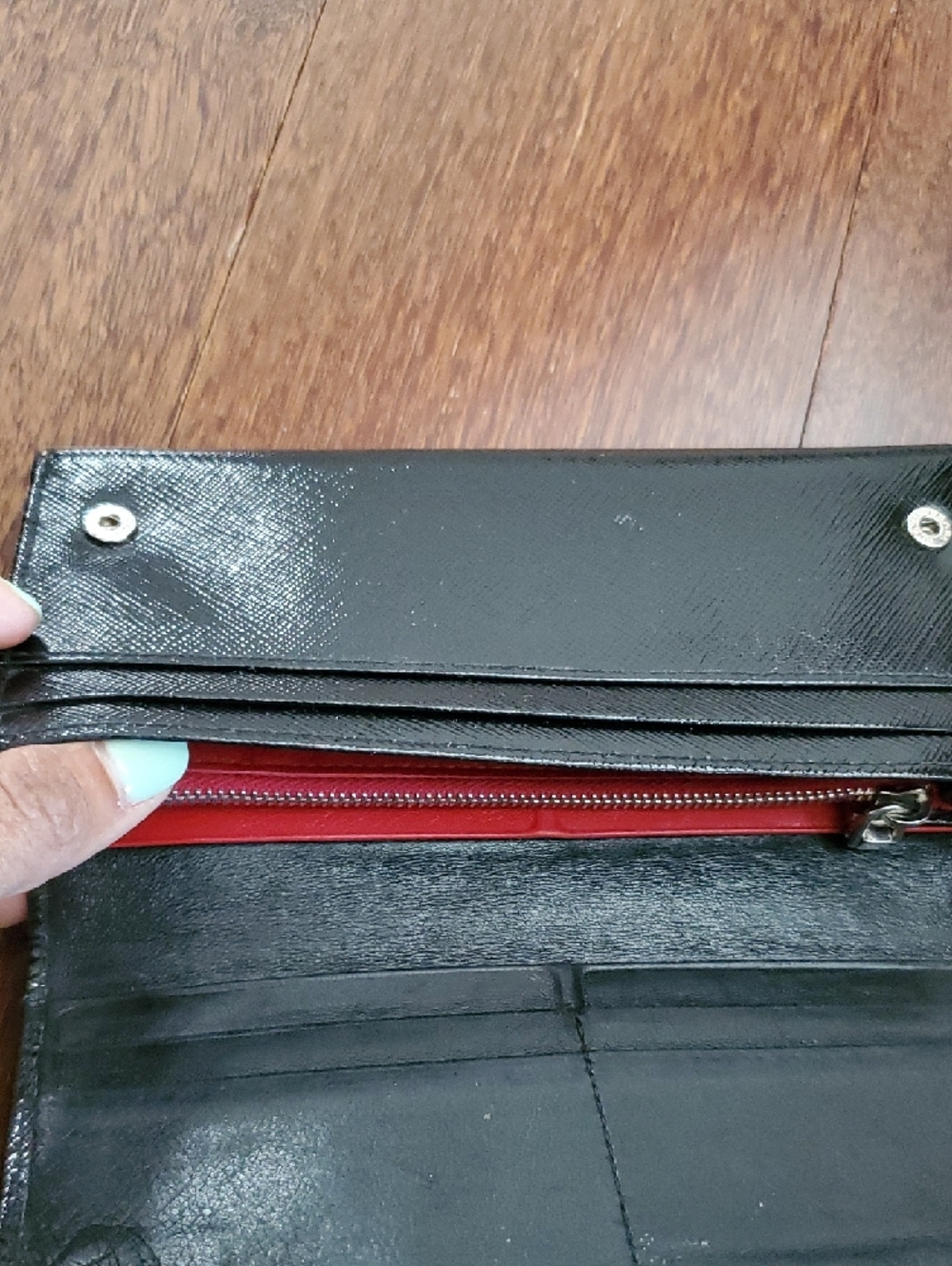 Prada Black Leather Studded Continental Wallet  W/red Lambskin Interior - Picture 5 of 10